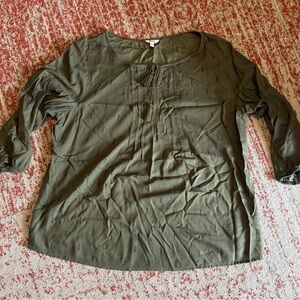 Sonoma Olive Green Pintuck Tie-Front Blouse